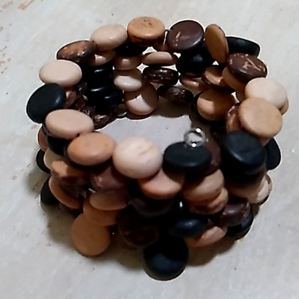 Vintage Wooden Beads Coil Bracelet